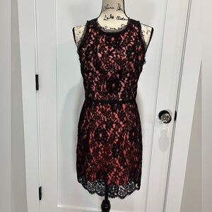 Milly Black and Coral Floral Lace Mini Dress NWT